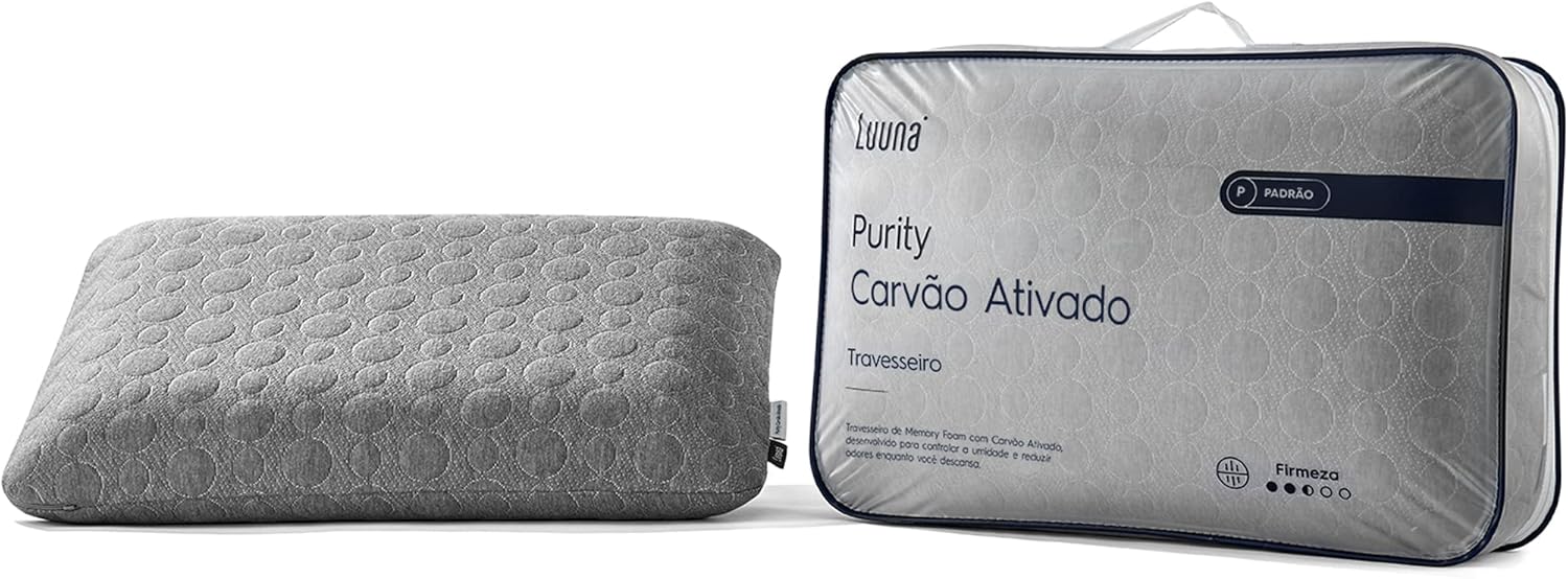 Travesseiro Luuna Purity, Carvão Ativado, Viscoelástica Suave, Capa Lavável - 50x70cm
