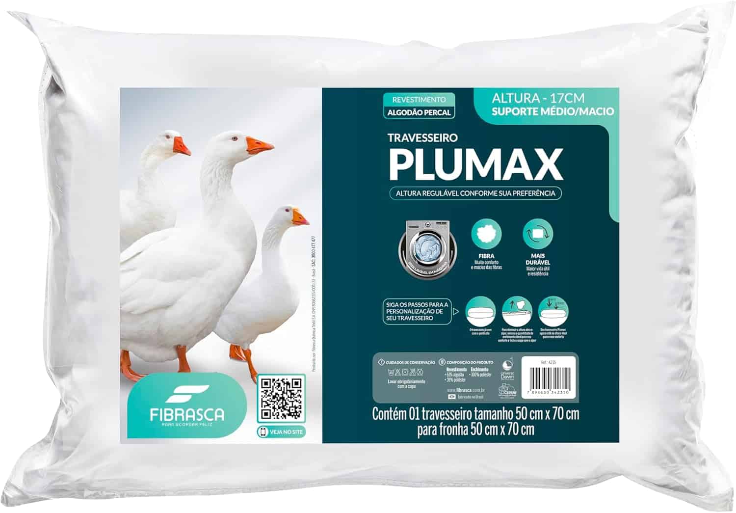 Travesseiro Toque de Pluma - Plumax Percal - Integralmente lavável em máquina